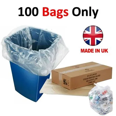 £11.45 • Buy 100 X Clear Refuse Sacks 140G Large Bin Liners Rubbish Waste Recycling Bags 90L