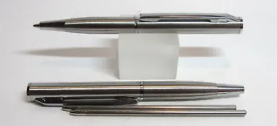 Set Of 2 Super Mini Brushed Chrome Metal Ballpoint Pen+2 Extra  Refills • $8.25