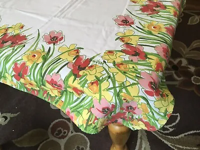 Vintage VERA Neumann Daffodils & Poppies Rectangular Tablecloth 50  X 70  • $26