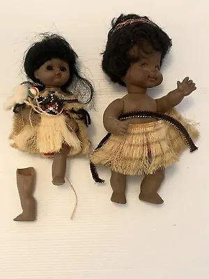 Vintage Plastic Black Dolls Boy Girl Hawaii Grass Style Hula Skirt - Need Repair • $19.99