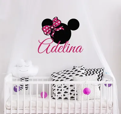 Minnie Mouse Wall Decal Bow Full Color Sticker Personalized Baby Girl Name Aa513 • $27.99