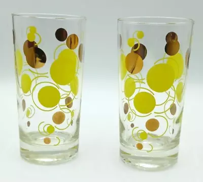 Mid-Century Polka Dot Swirl Highball Barware Yellow/Gold Set Of 2 • $39.97