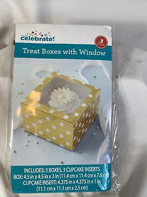 Celebrate Treat Boxes With Windows 4.5 X 4.5x3 Good For Cakes &Cupcakes 3 Count • $10.99