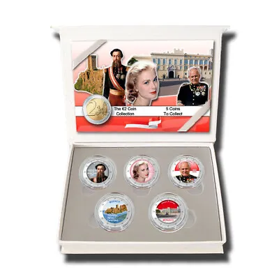 2 Euro Coloured Coins Box Set Of 5 Monaco Grace Kelly Rainier III Charles III • $49.90