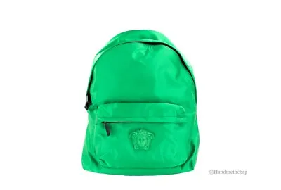 Versace Large Bright Green Nylon Fabric Medusa Shoulder Backpack Bookbag • $822.19