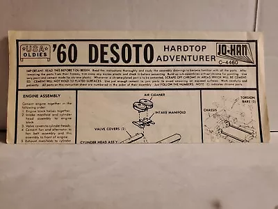 Vintage Jo-Han USA Oldies '60 Desoto Hardtop Adventurer C-4460 Instructions Only • $10