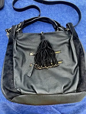 ANTHROPOLOGIE Ecote Pom Pom Fringe Black Gold Shoulder Bag Saddle Purse ❤️sj8m10 • $50