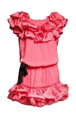 Lanvin H&m Rare Pink Satin Ruffle Party Mini Dress Uk 14 Eu 40 Us 10 Medium Bnwt • $186.67