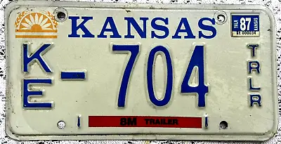 License Plate Tag Vintage Kansas 1987 Sticker KE 704 Rustic MAN CAVE DECOR • $9.95