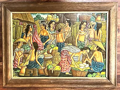 SUASA PAINTING UBUD BALI FOLK VINTAGE ART MASTER 23  X 31  Framed • $650