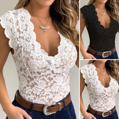 $25.59 • Buy ZANZEA Women Sheer Floral Lace Bodysuit Vest Slimming Hippie Cami Tank Romper AU