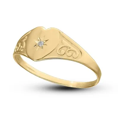 9ct Gold Kid's Signet With Diamond Set First Diamond For Girl Heart Signet • £42