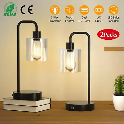 2pc Bedside Table Lamp Touch Control Nightstand Bedroom Vantage Light Bulb +Base • $46.65