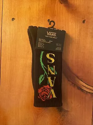 VANS Designer Logo Sport Skater Surfer Crew Cut Socks Black Rose Men’s 6.5-9 • $13.90