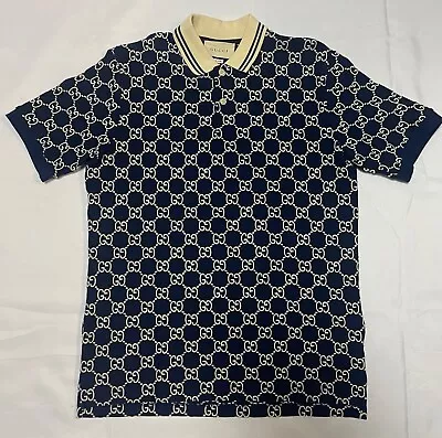 Gucci Blue Men's Piquet Polo GG Motif Shirt • $207.50