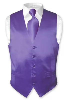 Biagio Men's SILK Dress Vest & NeckTie Solid PURPLE Color Neck Tie Set 2XL • $24.95