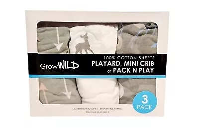 Mini Baby Crib Soft Fitted Sheets Grow Wild 3-Pack 100% Cotton Gray White Pink • $17.99