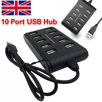 10 Port Hub USB 2.0 High Speed Multiple Splitter Adapter Extension Cable • £5.49