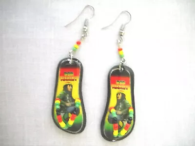 Bob Marley Jammin Electric Guitar Rasta Color Flip Flop Beach Sandals Earrings • $8.50