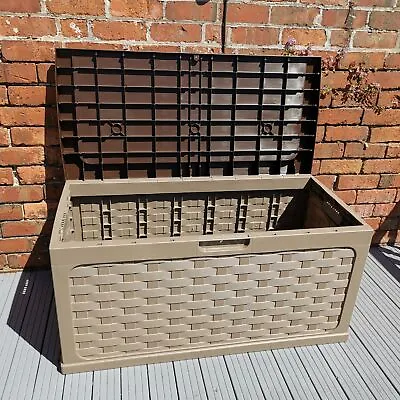 335 Litre Rattan Style Garden Cushion Storage Box With Sit On Lid – Dark Brown • £71.25