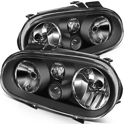 Pair Headlight Assembly For 1999-2006 Volkswagen Golf MK4 Black Housing Headlamp • $68.99