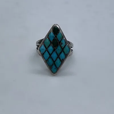 Vintage Southwest Sterling Silver Turquoise Diamond Shaped Ring Size 6.5 • $77.99