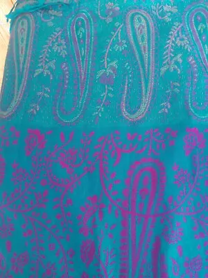 Turquoise And Pink Paisley Design Shawl. Size Is Length 182 Cm By 71 Cm. • £4.99