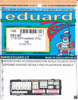 EDUFE1157 1:48 Eduard Color Zoom PE - F-16I Sufa Seatbelts [STEEL] (KIN Kit) • $14.89