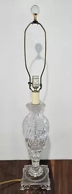 Vtg Solid Cut Lead Crystal Glass Hollywood Regency 3 Way Switch Urn Table Lamp • $55