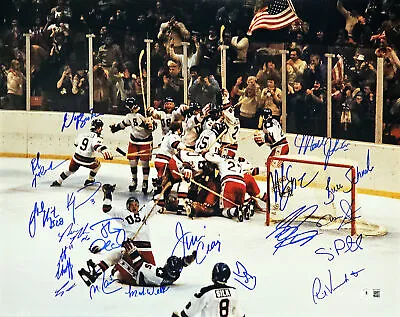 1980 Team Usa Hockey Miracle On Ice Autographed 16x20 Photo 19 Sigs Beckett • $899