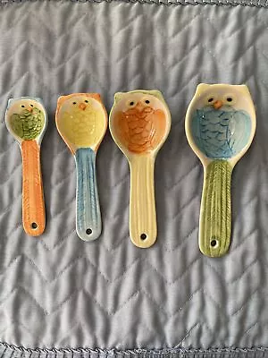 Pier 1 Imports Ceramic Owl Measuring Spoons Set Of 4 Nesting Whimsical Sku 1 • $5