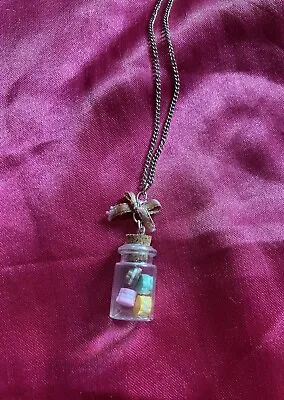 $12.33 • Buy Unique Macaron Jar Glass Bottle Necklace Charm Sweets Miniature Bow Kawaii Kei