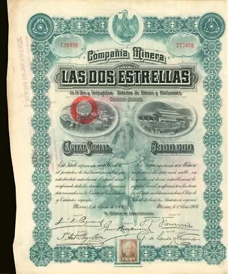 Compania Minera Las Dos Estrellas - Stock Certificate - Mexican Stocks & Bonds • $95