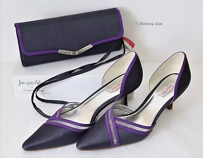 New Jacques Vert Graphite Grey/Purple Shantung Court Shoes UK 8 & Matching Bag • £64