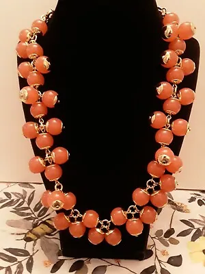 J Crew Peach Gold Tone Cluster  Beaded Necklace • $39.90