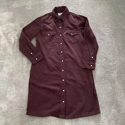 £19 • Buy Ladies Levi’s Jeans Fine Cord Burgundy Denim Shirt Dress XS
