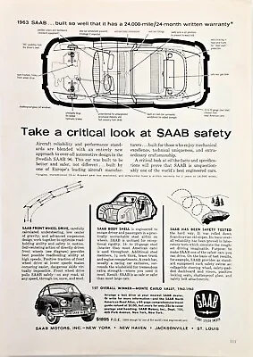 Saab Safety Diagram Front Wheel Drive Vintage 1963 Print Ad 8x11 • $9.50