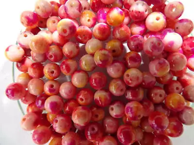 Semi Precious Jade 'Red Sunset' Rainbow Dyed 6mm Beads • £2.10