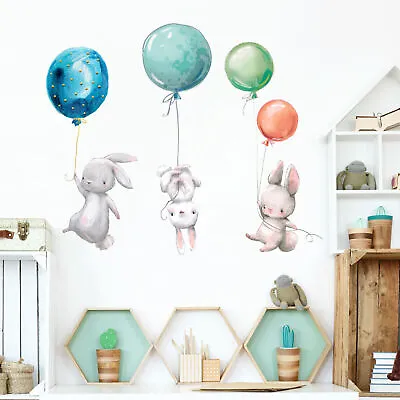 Cute Bunny Balloon Wall Sticker Kids Room Nursery Decor Vinyl Decal Mural Gift • $14.50