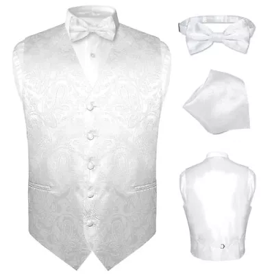 Men's Dress VEST Bow Tie Hankie Set PAISLEY Design For Suit Tuxedo BowTie Hanky • $27.95