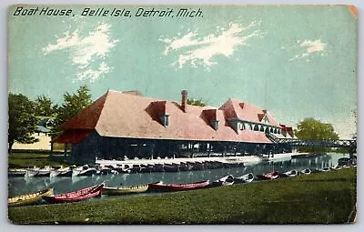 Detroit Michigan~Boat House~Rowboats Lined Up~Belle Isle~Vintage Postcard • $3.70