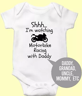 £6.99 • Buy Im Watching Motorbike Racing With Daddy Babygrow  Baby Boy Girl Vest Dad Fun