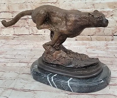 100% Bronze Lion Lioness Cougar Puma Sculpture Statue On Marble Base • $149.40