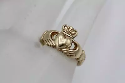 Vintage 9K Yellow Gold Claddagh Ring Size 4.75 Estate Jewelry Made In Ireland • $325