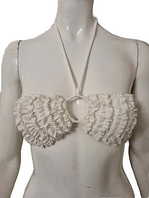 Abercrombie & Fitch White Ruffled BANDEAU Halterneck Bra Bikini Top Medium • £9.99