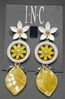 Inc International Flower & Lemon Gold Tone Mixed Stone Statement Earrings Jly58 • $12.77