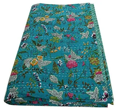 Indian Vintage Kantha Quilt Blanket King Size Bedspread Throw Cotton Coverlet  • £39.99