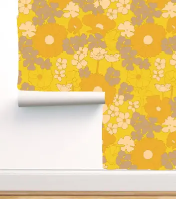 £1.87 • Buy 1960s 1970s Retro Flowers Printed Peel And Stick Wallpaper, Removable Wallpaper
