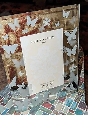 Laura Ashley Home Photo Frame 4x6 Mirrored Glass Butterfly Etched Design Picture • £18