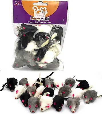 20 Furry Mice With Catnip And Rattle Sound Made Of Real Rabbit Fur Interactive C • $22.12